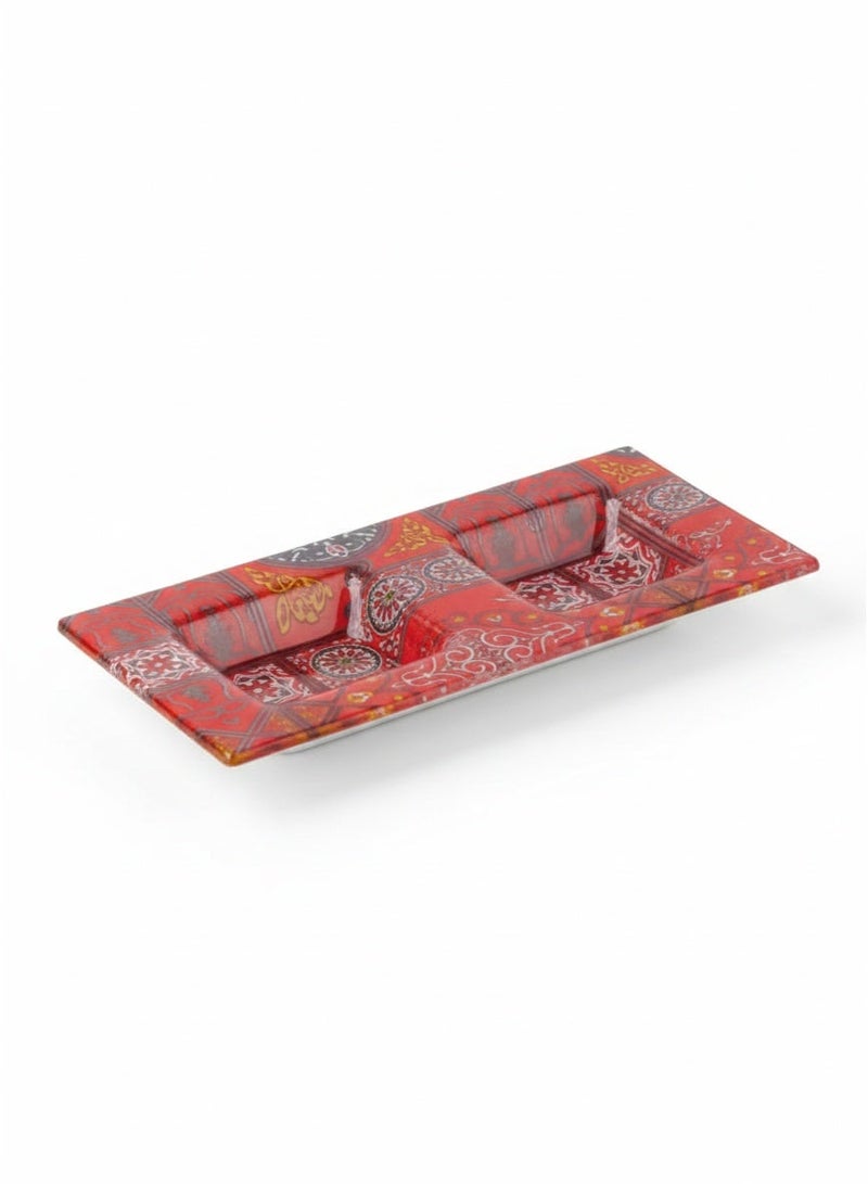 Rosa By Fathy Mahmoud Glass Rectangle 2 Cell Serving Plate, 30 Cm X 16 Cm Size, Kh.Red - Image 1